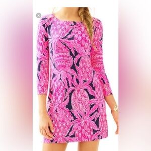 Lilly Pulitzer Ophelia Shift Dress.  Back Cutouts 3/4 sleeves Coco Safari